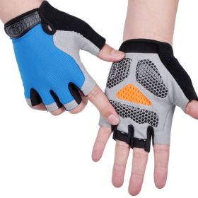 HOT Cycling Anti-slip Anti-sweat Men Women Half Finger Gloves Breathable Anti-shock Sports Gloves Bike Bicycle Glove (Color: Type B--Blue2, size: M)