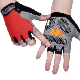 HOT Cycling Anti-slip Anti-sweat Men Women Half Finger Gloves Breathable Anti-shock Sports Gloves Bike Bicycle Glove (Color: Type B--Red, size: XL)
