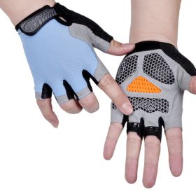 HOT Cycling Anti-slip Anti-sweat Men Women Half Finger Gloves Breathable Anti-shock Sports Gloves Bike Bicycle Glove (Color: Type B--Blue, size: M)
