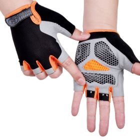 HOT Cycling Anti-slip Anti-sweat Men Women Half Finger Gloves Breathable Anti-shock Sports Gloves Bike Bicycle Glove (Color: Type B--Orange, size: S)