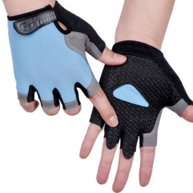 HOT Cycling Anti-slip Anti-sweat Men Women Half Finger Gloves Breathable Anti-shock Sports Gloves Bike Bicycle Glove (Color: Type A--Blue, size: L)