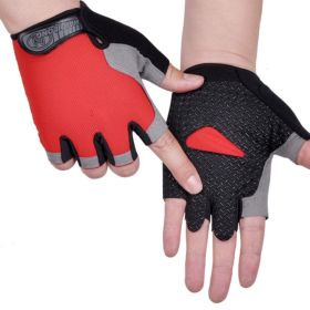 HOT Cycling Anti-slip Anti-sweat Men Women Half Finger Gloves Breathable Anti-shock Sports Gloves Bike Bicycle Glove (Color: Type A--Red, size: M)