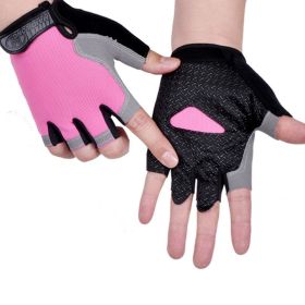 HOT Cycling Anti-slip Anti-sweat Men Women Half Finger Gloves Breathable Anti-shock Sports Gloves Bike Bicycle Glove (Color: Type A--Pink, size: L)