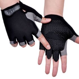 HOT Cycling Anti-slip Anti-sweat Men Women Half Finger Gloves Breathable Anti-shock Sports Gloves Bike Bicycle Glove (Color: Type A--Black, size: L)