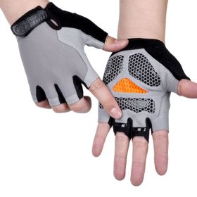 HOT Cycling Anti-slip Anti-sweat Men Women Half Finger Gloves Breathable Anti-shock Sports Gloves Bike Bicycle Glove (Color: Type B--Gray, size: M)