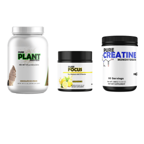 Gym Rat Bundle Protein, Pre-Workout, Creatine (Pre-Workout and Creatine: Pure Focus and Creatine, Protein: Pure Plant Protein Chocolate)