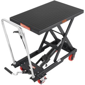 VEVOR Hydraulic Lift Table Cart, 500lbs Capacity 28.5" Lifting Height, Manual Single Scissor Lift Table with 4 Wheels and Non-slip Pad (Color: Black)